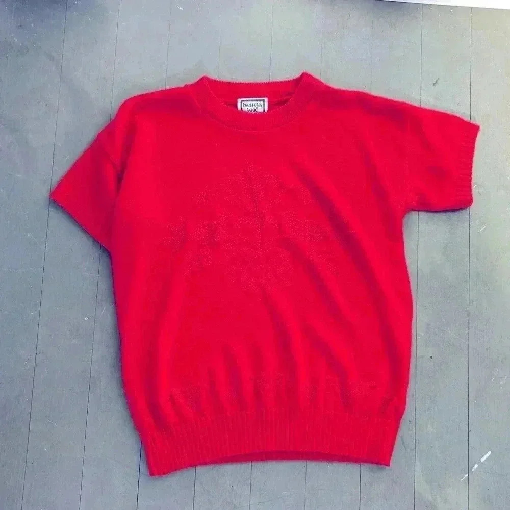 Kenneth Too! Vintage Knit Short Sleeve Bird Embroidered Sweater Sz M/L?